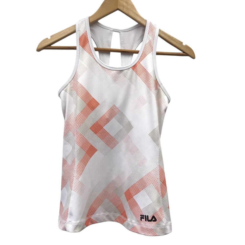 Fila Tank Top Womens XS Activewear Racerback White Orange Beige Built In Bra